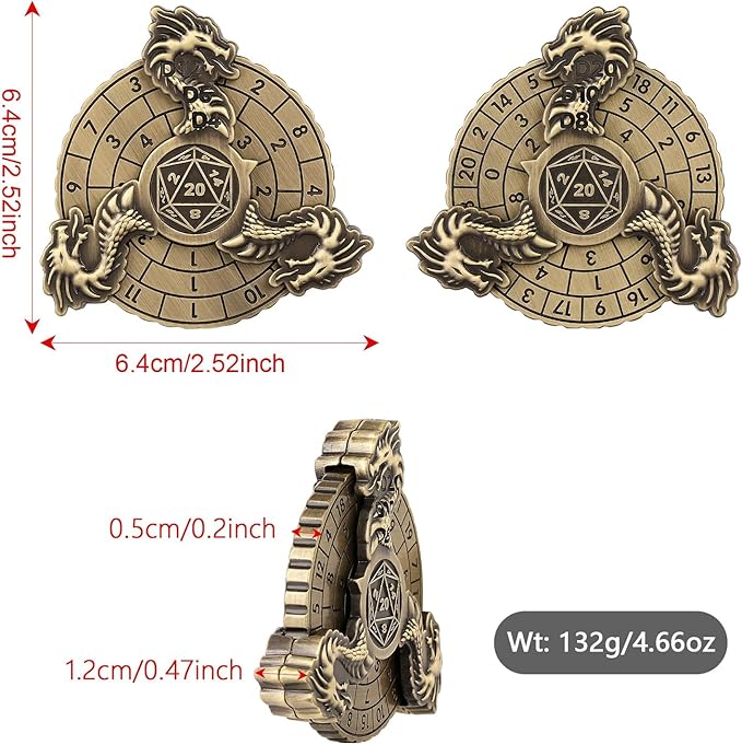 Spinner DND Dice, 7-in-1 Dragon Metallic D&D Dice, Dragon Roulette Dice Spinner for DND Dice Set, DND Gifts with Gift Box, Role Playing Board Game Accessories, DND Dice Set Gifts, Bronze