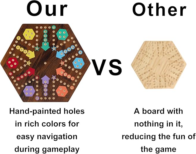 Extra Large 23.6 Inches Wahoo Marble Board Game 4 and 6 Players 2 Sided Painted Thicken Wood Board Perfect Game for Family Friends Party (Brush Paint Burn)