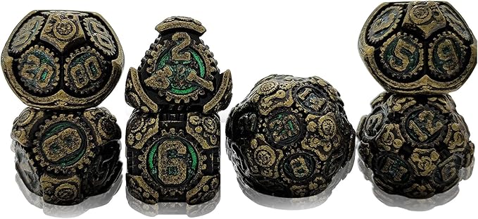 Geakeeper Construct D&D Dice, Metal DND Dice Set, 7Pcs Polyhedral Dragon Metallic D&D Dice with Gift Case for Dungeons and Dragon Game, RPG Role Playing Table Game Gifts (Rolling Green)