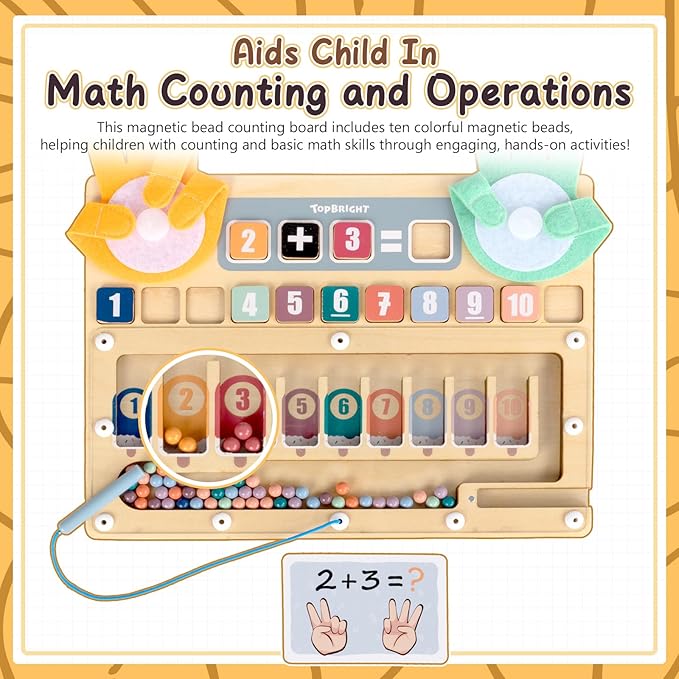 TOP BRIGHT Finger Math Addition & Subtraction Toys for Kids, Interactive Magnetic Beads Sorting Matching Learning Game for Ages 3 4 5+ Year, Educational Toys Gift for Preschoolers