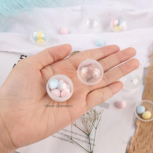 AUEAR, 100 Pack Translucent Small Round Capsules 1.1 Inch Vending Machine Empty Plastic Gumball Containers for Party Favor Prize
