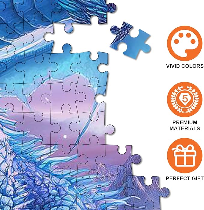1000 Piece Aurora Dragon Puzzle for Adults - Vibrant Blue & Purple, Large Challenging Jigsaw Puzzle for Family Interactive Game Puzzle DIY Home Decoration Brain Challenge Gift