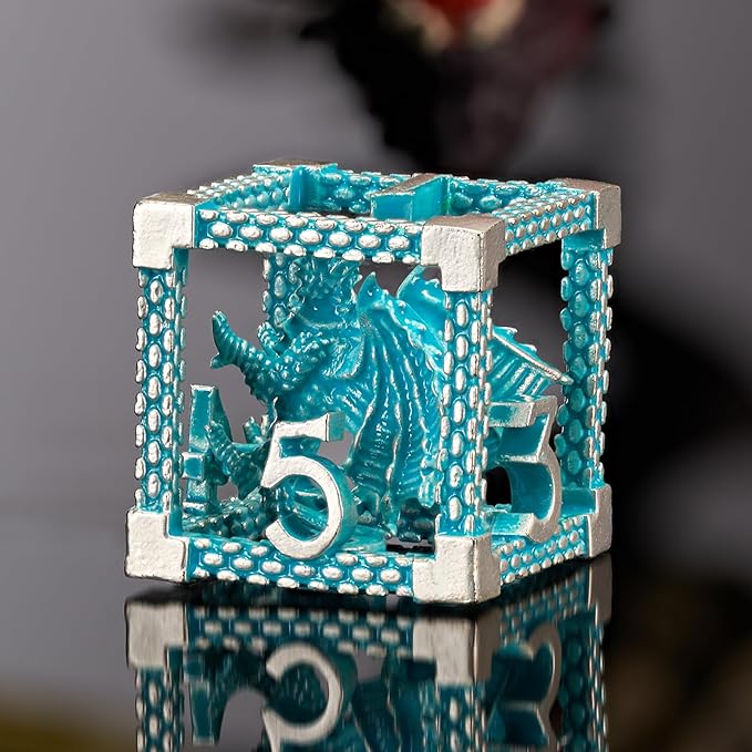 D&D Hollow Metal Blue White Dragons Polyhedral Dice Set,Dungeons and Dragons Gifts Dice for RPG and Tabletop Games(Blue White Dragon)