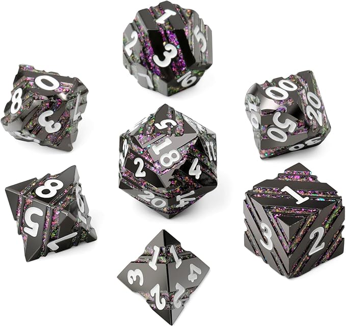 Stripe Metal DND Dice,DNDND Metallic Stripes Dice with Gift Metal Box for Dungeons and Dragons D&D (Purple Stripes)