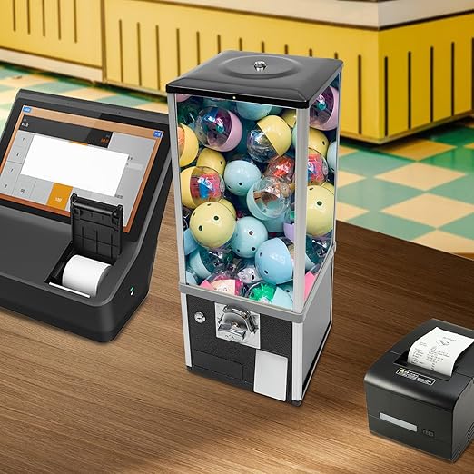 Candy Vending Machine 4X 25 Cents Toys Candy Dispenser Gumball Machine for Retail Stores Parks Game Halls and Home,10.2x10.2x25.2in,with 2 Keys (Black)