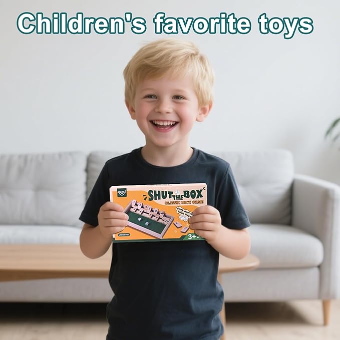 Shut The Box dice Game,Wooden Board Games 2-Person Competitive, Traditional bar, Travel, Family, Fun Math(Large Size)