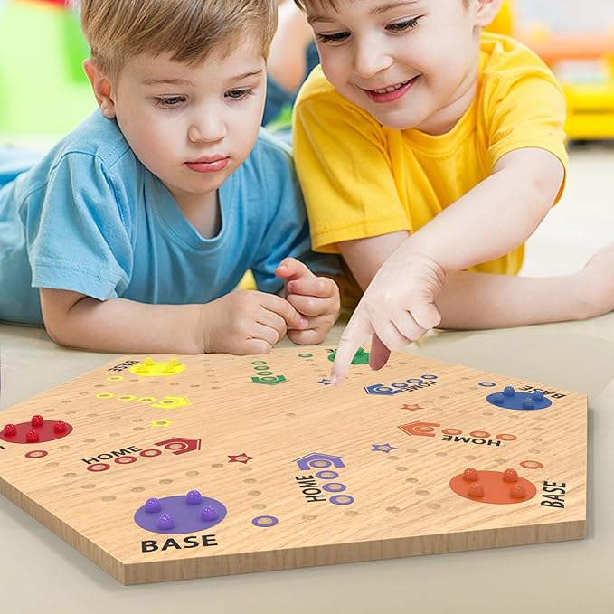 Aggravation Board Game,Wahoo Board Game,15" Wooden Original Marble Game Double Side Painted,Fast Track Board Game for 6 and 4 Players with 30 Marbles,Marble Game Board Wooden,for Family Game Night