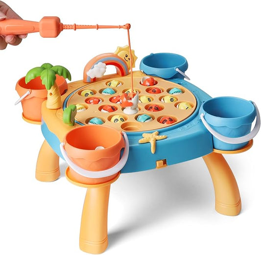 Magnetic Fishing Game Toys for Kids Include Colorful Fish,Magnetic Fish Rods,Rotating Board with Music,Interactive Fishing Toy Gift for Toddlers 3+