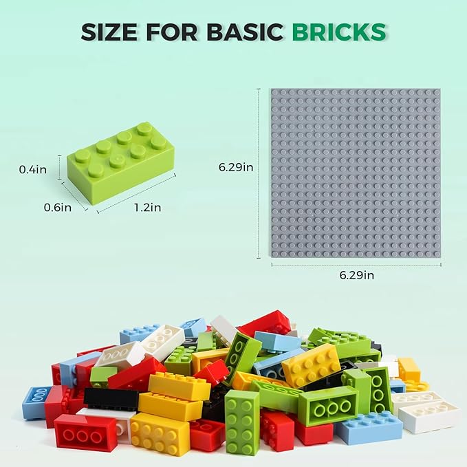 500 Piece Classic Building Bricks and 1 Gray Baseplate, 2x4 Bricks Bulk Creative Building Toys, Blocks Bulk for Kids Ages 6+, 6 Colors