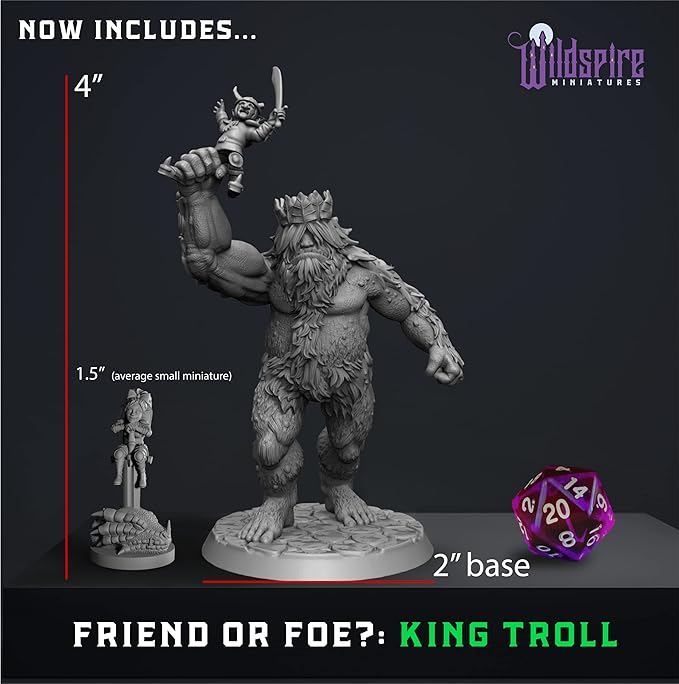 Heroes, NPC Animal Companions & Troll King for DND Miniatures Bulk 28mm-32mm Unpainted Paintable Dungeons and Dragons Minis Pathfinder Figures for Fantasy Tabletop Roleplaying Games like D&D