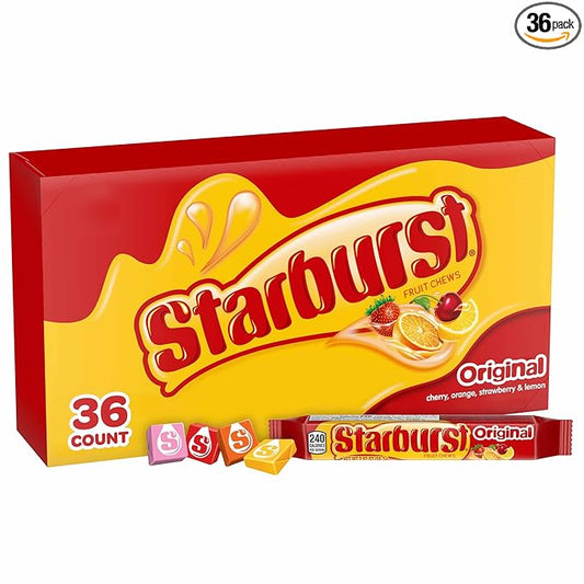 STARBURST Original Full Size Fruit Chews Candy Bulk, Chewy Candy for Parties, 2.07 oz (36 Single Packs)