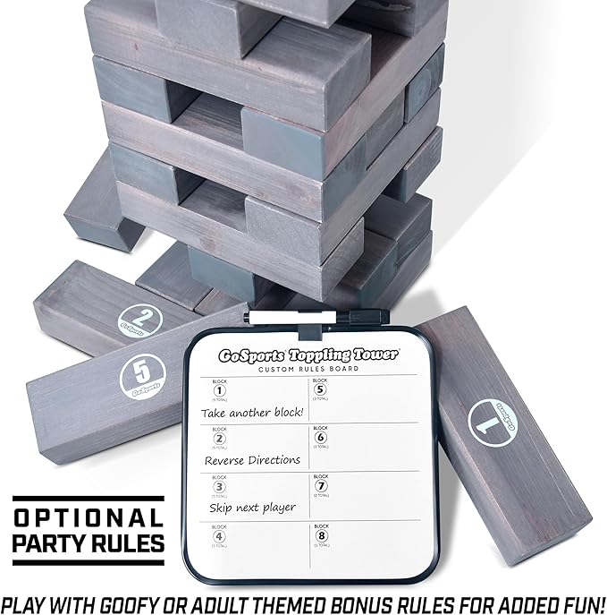 GoSports Giant Wooden Stacking Game - Stacks Up to 5 ft - Choose Brown Wood Stain, Gray, Natural, Stars & Stripes, or Tropical Hardwood - Toppling Tower