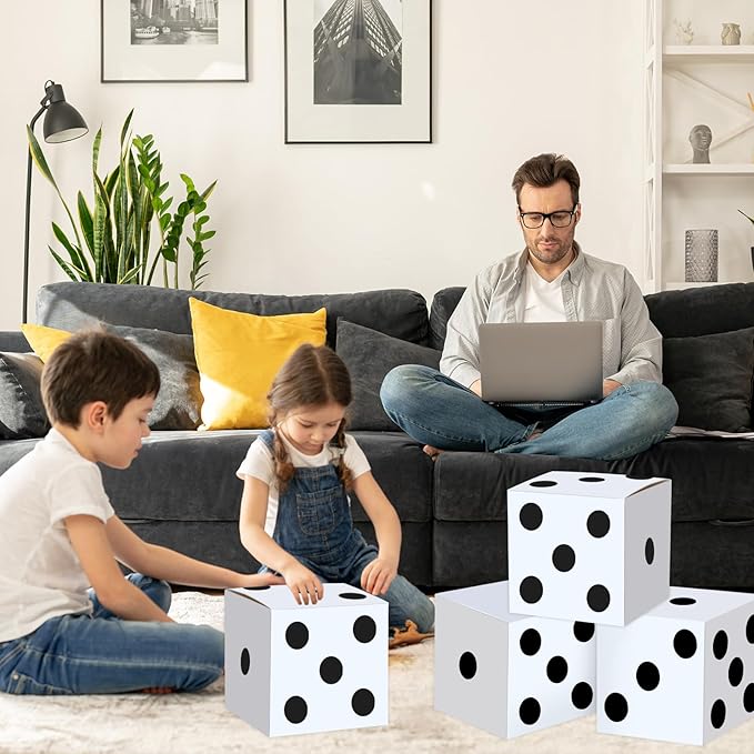 8PCS Large Casino Dice Boxes 11 Inch Casino Theme Party Decoration Jumbo Giant Dice Favor Boxes Bulk for Board Game Night Table Centerpiece Las Vegas Graduation Prom Birthday Party Supply, White