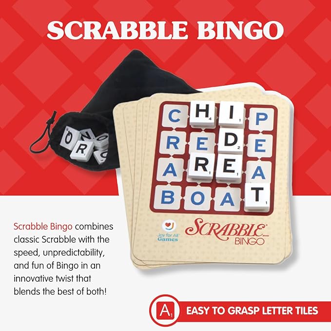 Joy for All Senior Word Games - Classic Scrabble & Bingo - Easy to Read & Grip - Board Games for Elderly Adults, Orange