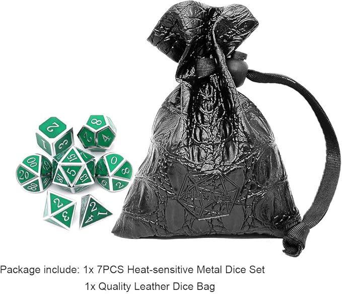 Haxtec Color Shifting Metal DND Dice Set Temperature Sensitive Polyhedral D&D Dices for RPG Dungeons and Dragons-Silver Black Green Shift