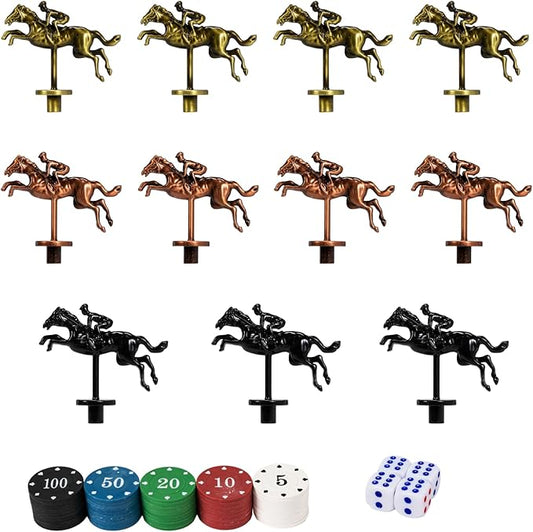 Metal Horse for Horse Racing Board Game, 5 Colors Chips, Gold×4, Rose Gold×4, Black×3