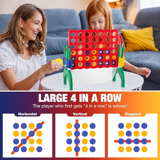 1.9 Feet Giant 4 in A Row Game, Large 4-to-Score Connect Game Set for Kids and Adults Yard/Lawn/Camping/Beach Outdoor Games, Indoor Family Kids Friends Party Game