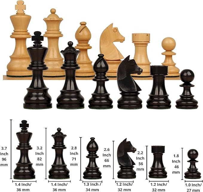 Hastha Kalalu | Tournament Series Staunton Style Chess Pieces Only Chess Set, German Knight Luxury Wooden Chess Set, Hand Carved Weighted Chess Pieces (Ebonized Boxwood: Boxwood, 3 Inches)