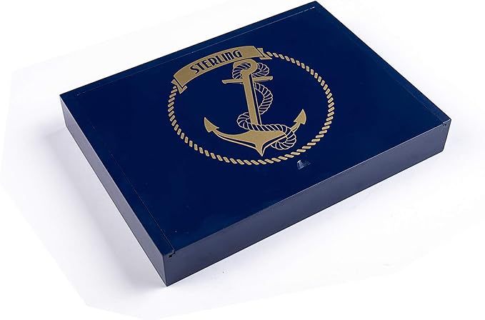 STERLING Games Wooden Shut The Box Game 12 Numbers with Home Decor Design Lid Cover and Felted Rolling Surface, Blue