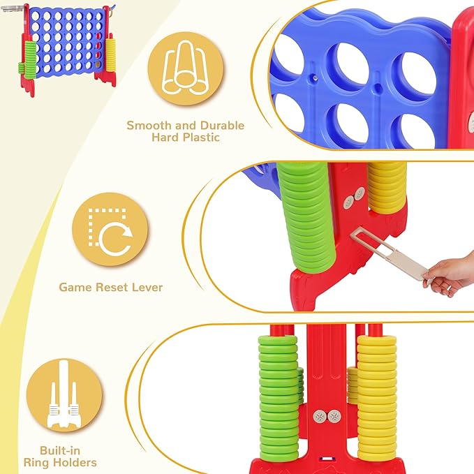 Giant 4-in-A-Row Connect Game Outdoor, Jumbo 4-to-Score Yard Games for Kids and Adults with Basketball Hoop Outdoor Party Family Holiday Games with 42 Rings & Quick-Release Slider