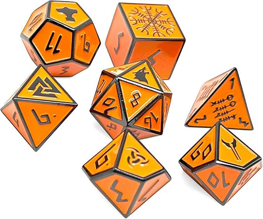 Norse Foundry Set of 7 Molten Lava Norse Series Full Metal Polyhedral Dice RPG Math Games DND Pathfinder