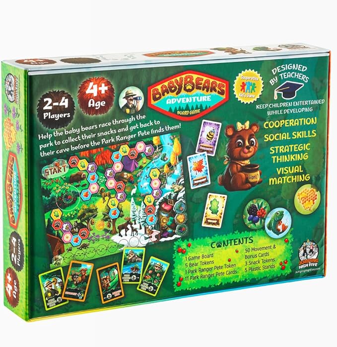 New! Jumping High Five Baby Bears Adventure Board Game! Kids Cooperative National Park Bear Game for Children Ages 4 and Up, Race Through The Forest to Collect Snacks and Learn New Skills