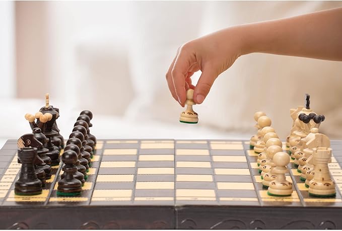 Husaria European International Wooden Chess Game Set Regal - 13.8 Inches Medium Size Chess Set with Handcrafted Chessmen and Felted Folding Board