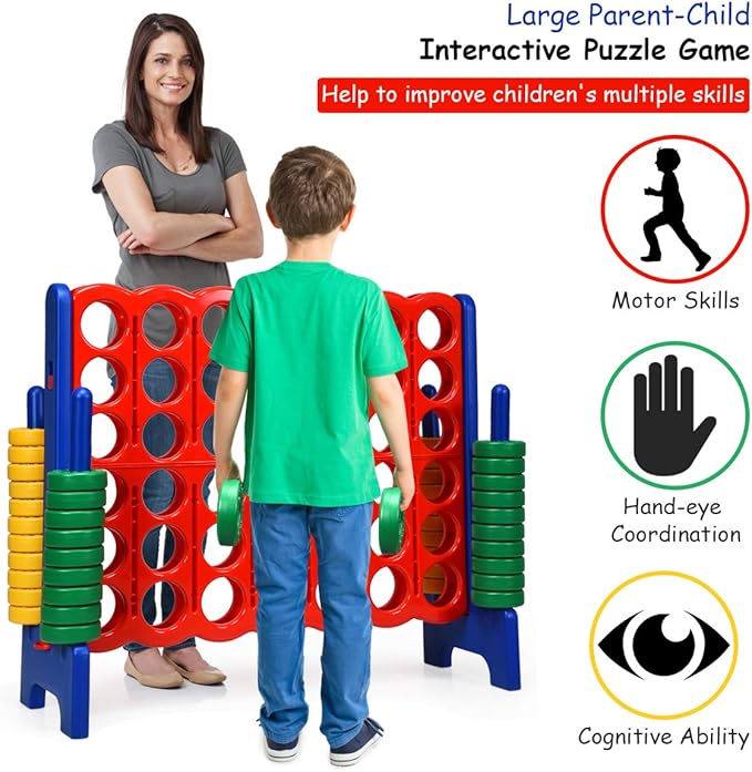 Costzon Giant 4-in-A-Row, Jumbo 4-to-Score Giant Game Set for Kids & Adults, Indoor Outdoor Yard Connect Game, 3.5FT Tall with 42 Jumbo Rings & Quick-Release Slider, Perfect for Family & Party Games