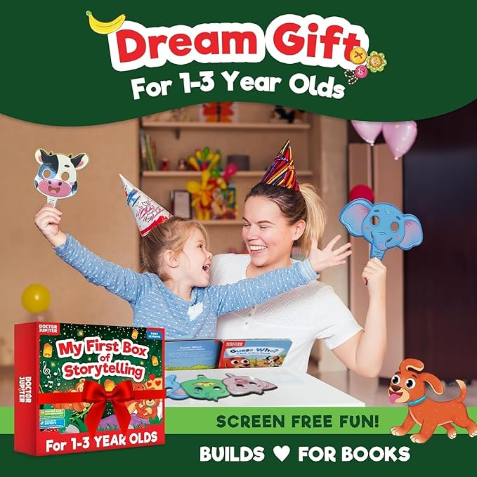 Doctor Jupiter Storytelling Set For Toddlers | Gift For 1-3 Year Old Boys & Girls | Includes 3 Board Books & 10 Animal Masks |Great for Christmas or Birthdays|Learning & Educational Toy For Ages 1-2-3