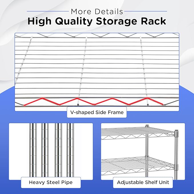 FDW 3-Shelf Adjustable,Storage Shelves Wire Shelving Shelving Unit Metal Shelves Storage Shelf,13" D x 23" W x 30" H,Chrome
