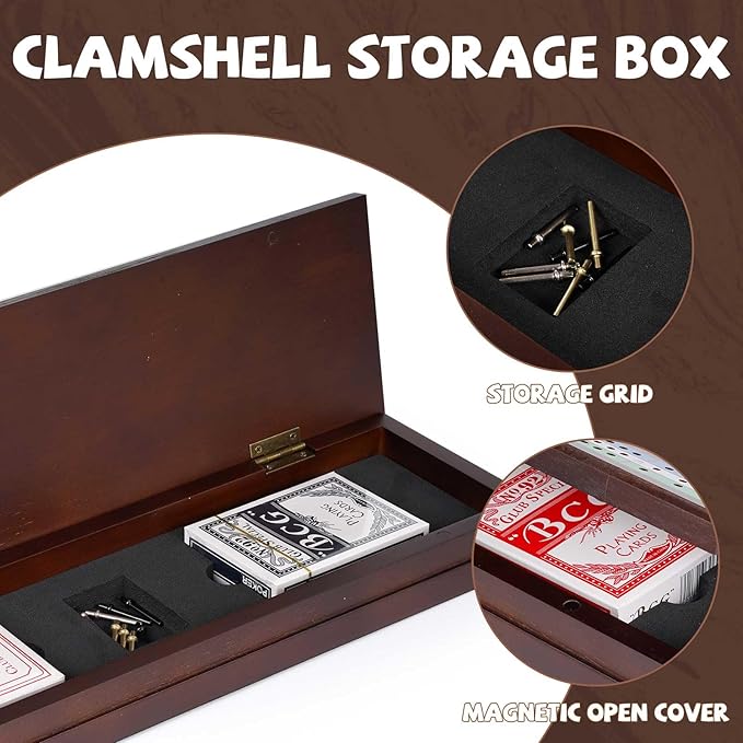 Wooden Cribbage Board Game Set, Premium Wooden Board with Magnetic Lock and Metal Pegs, Strategy Card Game Cribbage - Travel Portable Cribbage Game Sets for Family