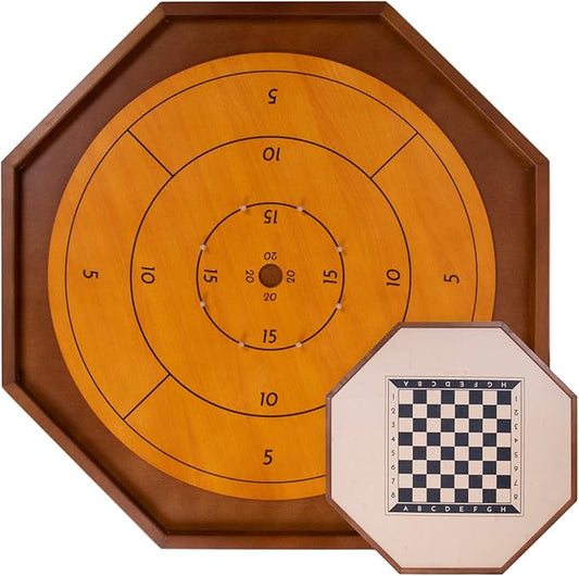 Tournament Crokinole & Checkers | Classic Dexterity Board Game for Two Players | 24 Black & White Discs & Game Board | 30 Inch
