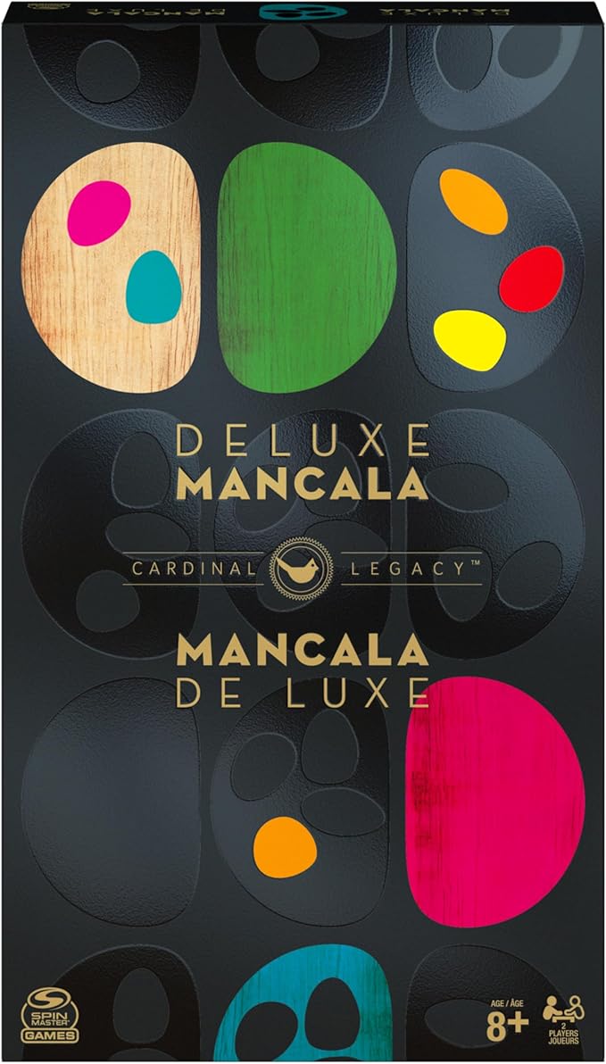 Spin Master Games, Legacy Deluxe Mancala, Classic Game with Folding Wooden Board & Colorful Glass Stones, Family Game, for Ages 8 & Up