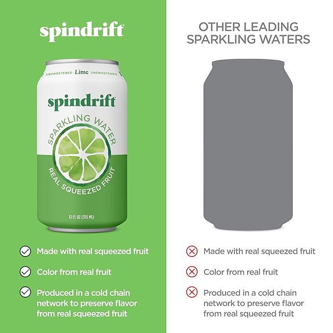 Spindrift Sparkling Water, Lime Flavored, Made with Real Squeezed Fruit, 12 Fl Oz Cans, Pack of 24 (Only 4 Calories per Can)