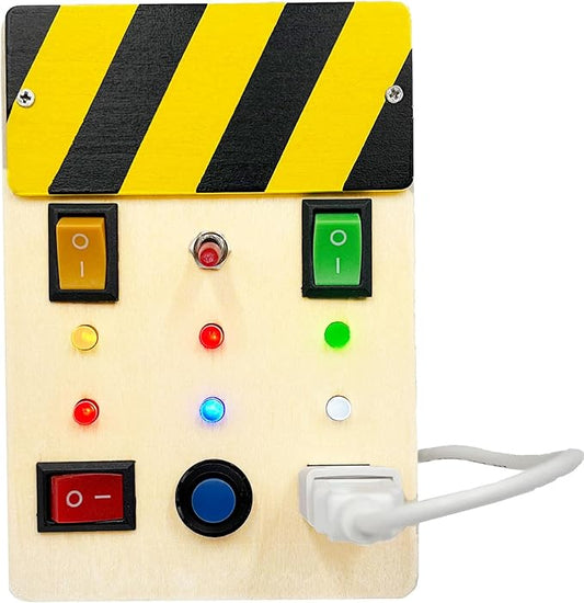 Wooden Fidget Toy Toddler Toys for Kids, Toddler Busy Board with 6 LED Lights Switches, Sensory Toys for Toddlers 3-4, Battery Powered Kids Toys Toddler Gifts, Learning Toys