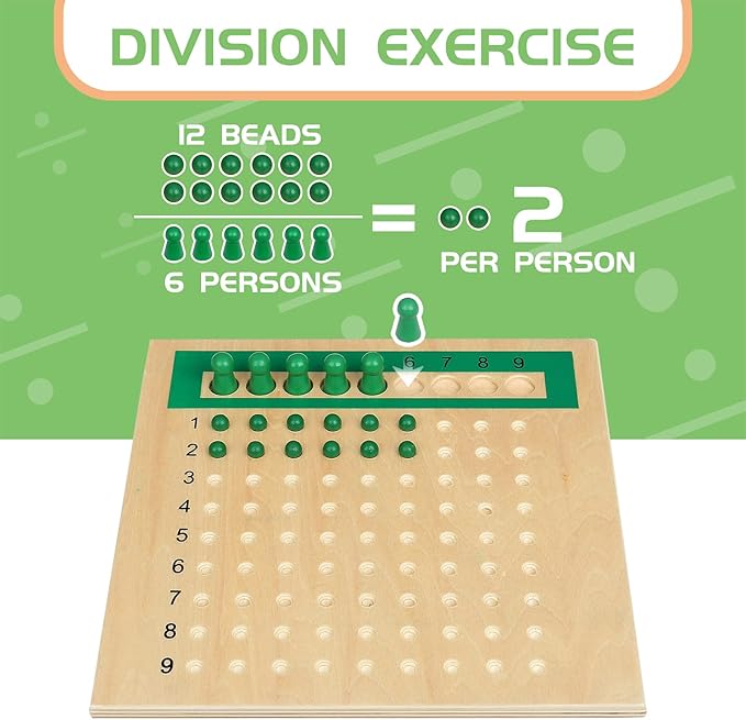 YHZAN Montessori Math Material Multiplication and Division Board Game Bead Boxed Arithmatics Wooden Math Manipulatives for Homeschool Classroom Kids Educational Toy