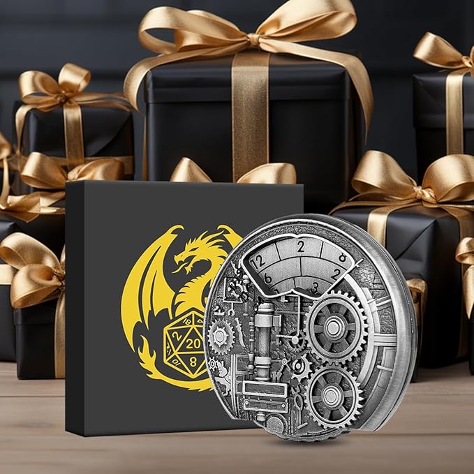 Spinner DND Dice Set, 7-in-1 Fingertip Gyro Metallic DND Dice, DND Starter Set, Dungeon Gears Dice Spinner for DND Dice Set, D&D Gifts with Gift Box, Role Playing Game Board Game Accessories, Silver