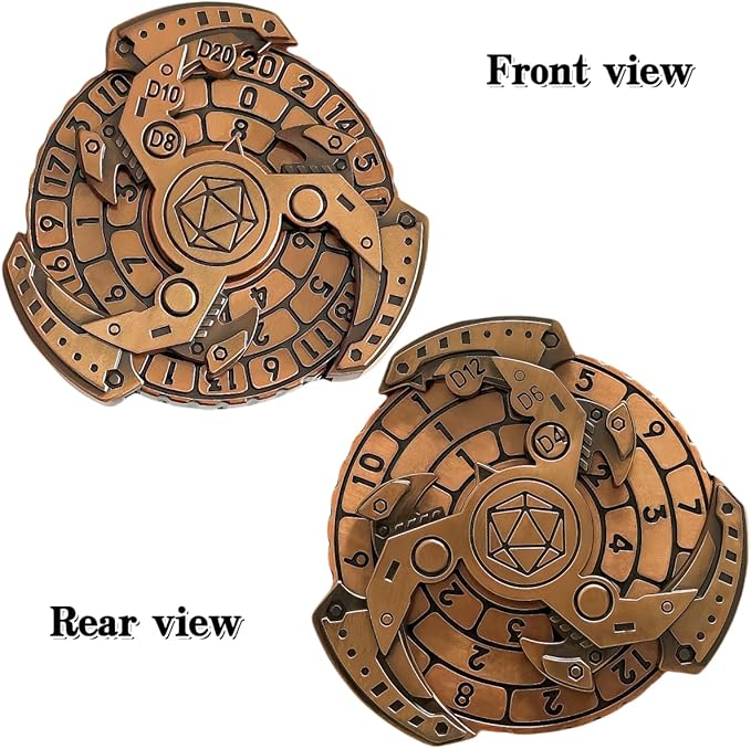 D&D Themed Fidget Spinner, dice Spinner, D4,D6, D8, D10, D12,D20,D% 7-in-1 Metal dice, Perfect for D&D Dungeons and Dragons, RPG and Pathfinder Role Playing Games (Black Gold)