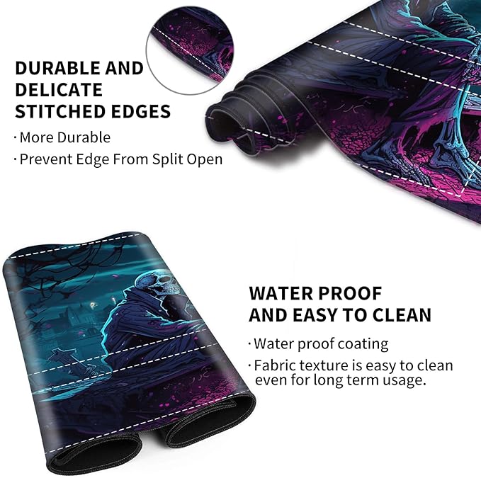 Playmat with Zones for MTG Card Game Playing, 24"x14" Commander Deck Gaming Desk Duel Mat for Beginner, Halloween Night Skeleton