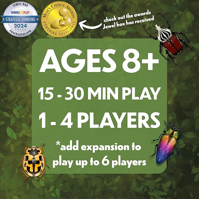 Jewel Box Family Board Game - Strategic Tile Placement Game for Kids and Adults with 75 Unique Beetles - Great Educational Game for Ages 8+, 1-4 Players, 15-30 Minutes