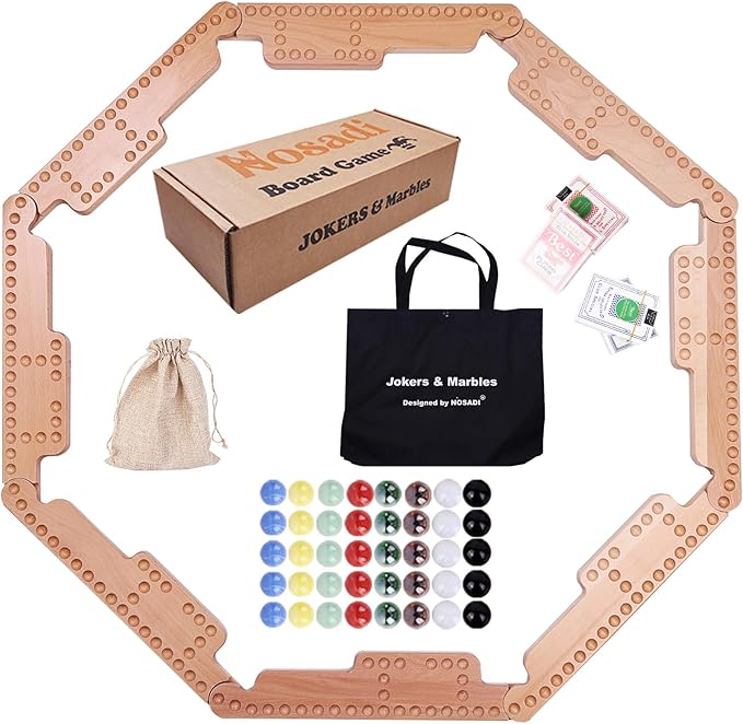 Jokers and Marbles Board Game,Real Beech Wooden Marble Game for 2-8 Player,Best Family Board Game for Game Nights,Holidays and Casual Social Gatherings