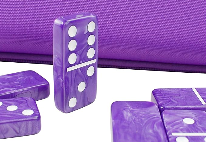 Dominos Set for Adults, Double 6 Dominoes Set with 4 Domino Wooden Racks, Marble Purple Dominos for Kids and Adults with Portable Travel Case, Classic Board Games for Family