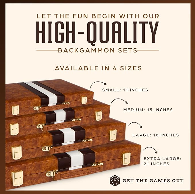 Get The Games Out Backgammon Set for Travel - Small Classic Board Game Case with Strategy Guide & 15 Game Pieces (Brown)