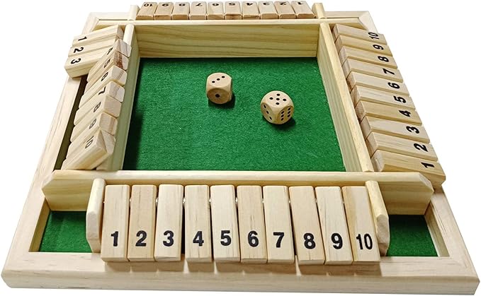 DC-BEAUTIFUL Shut The Box Dice Game, 2-4 Players Classic Board Game for Adults, Wooden Tabletop Game with Dices and Instruction,Math Strategy Game for Christmas Party (Green)