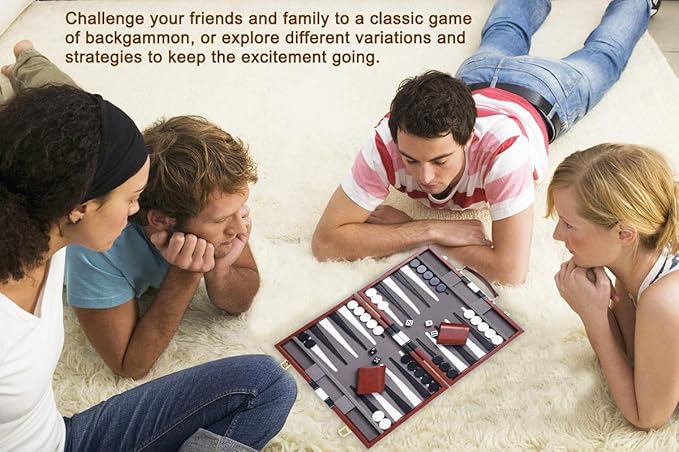 Backgammon Sets for Adults, 15 inch Backgammon Brown Sets Classic Board Game with Premium Leather Case, Portable Travels Strategy Backgammon Game Set for Adults, Kids (Brown)