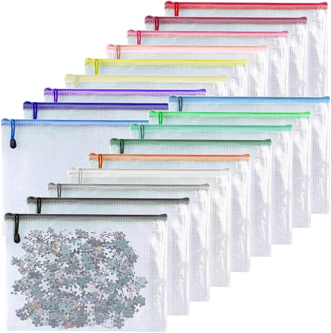 Oaimyy-18 Pcs-3"x 5"-Plastic Mesh Zipper Pouch Document Folders Bag Zipper Zip File Folders Puzzle Storage Bags for Office Supplies, Travel,Organizing Storage-Multicolor