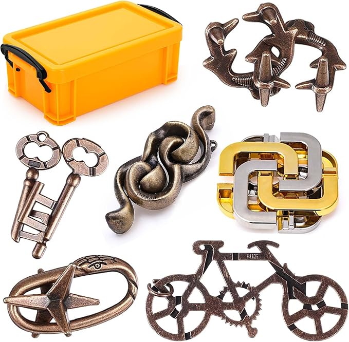 6 PCS Brain Teaser Puzzles for Adults Logic Metal Puzzle for Adult Kid Toy Lock Puzzles Gift for Adults Teenagers Kids