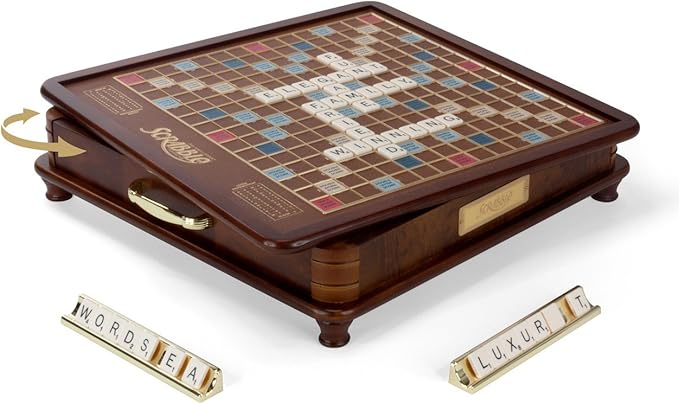 WS Game Company Scrabble Luxury Edition with Rotating Wooden Game Board