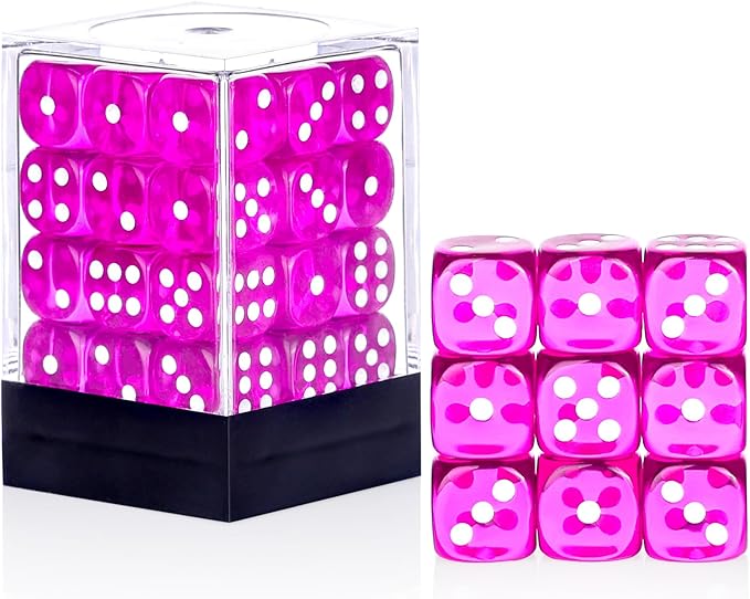 36 Pieces 12mm 6 Sided Mini Dice Set,Translucent Colors D6 Game Dice Set,6 Sided Standard Game Dice for Board Games Dice Games Classroom Teaching Dices Game,with Portable Gaming Box(Rose Red)