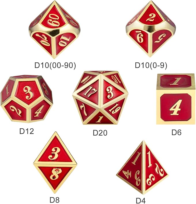 Ruby Red DND Metal Dice, DnDnD 7PCS Metallic D&D Dice Set for Dungeons and Dragons Game